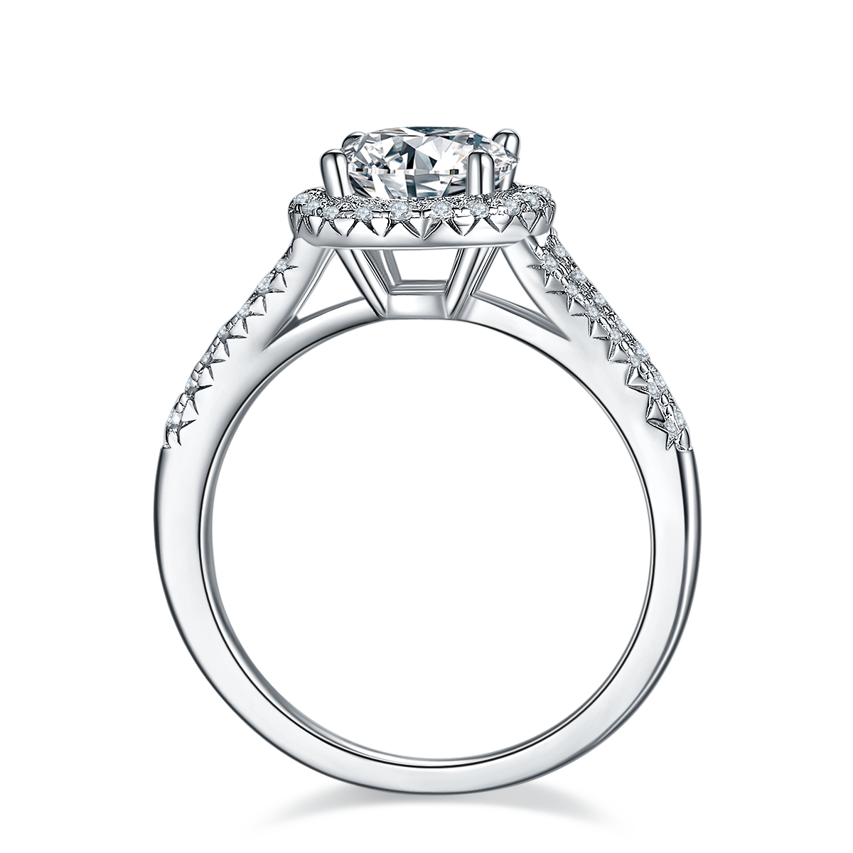 Double arm round bag S925 silver plated platinum moissanite diamond women's ring 1.5 carats D-grade
